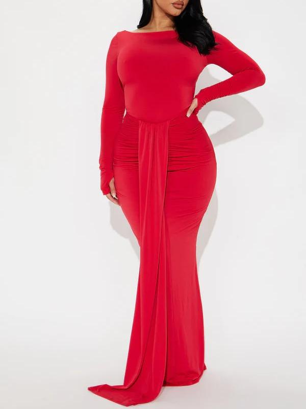 Eloise Boat Neck Maxi Dress - Red