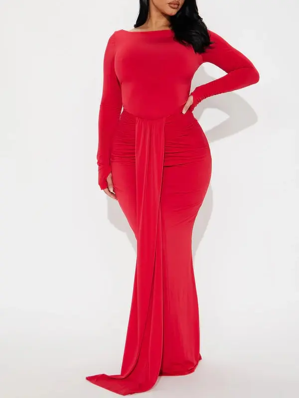 Eloise Boat Neck Maxi Dress - Red