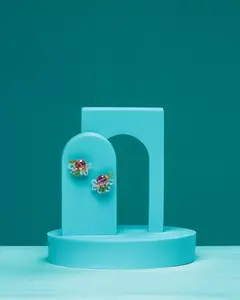 Ocean Flower Studs Fully Beaded Earrings with Gold Wire 1.25 Inches Fashion Jewelry