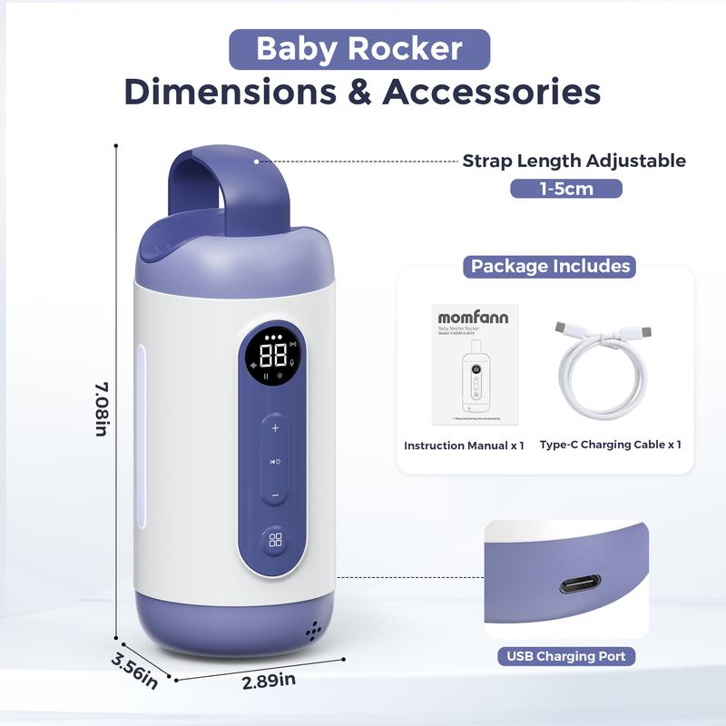 Momfann Hands-Free Stroller Rocker Device with 6 Vibration Levels 21 Smoothing Sounds & 3 Night Modes Baby Soother Fits All Strollers Rechargeable Sleep Aid for Newborn Essentials