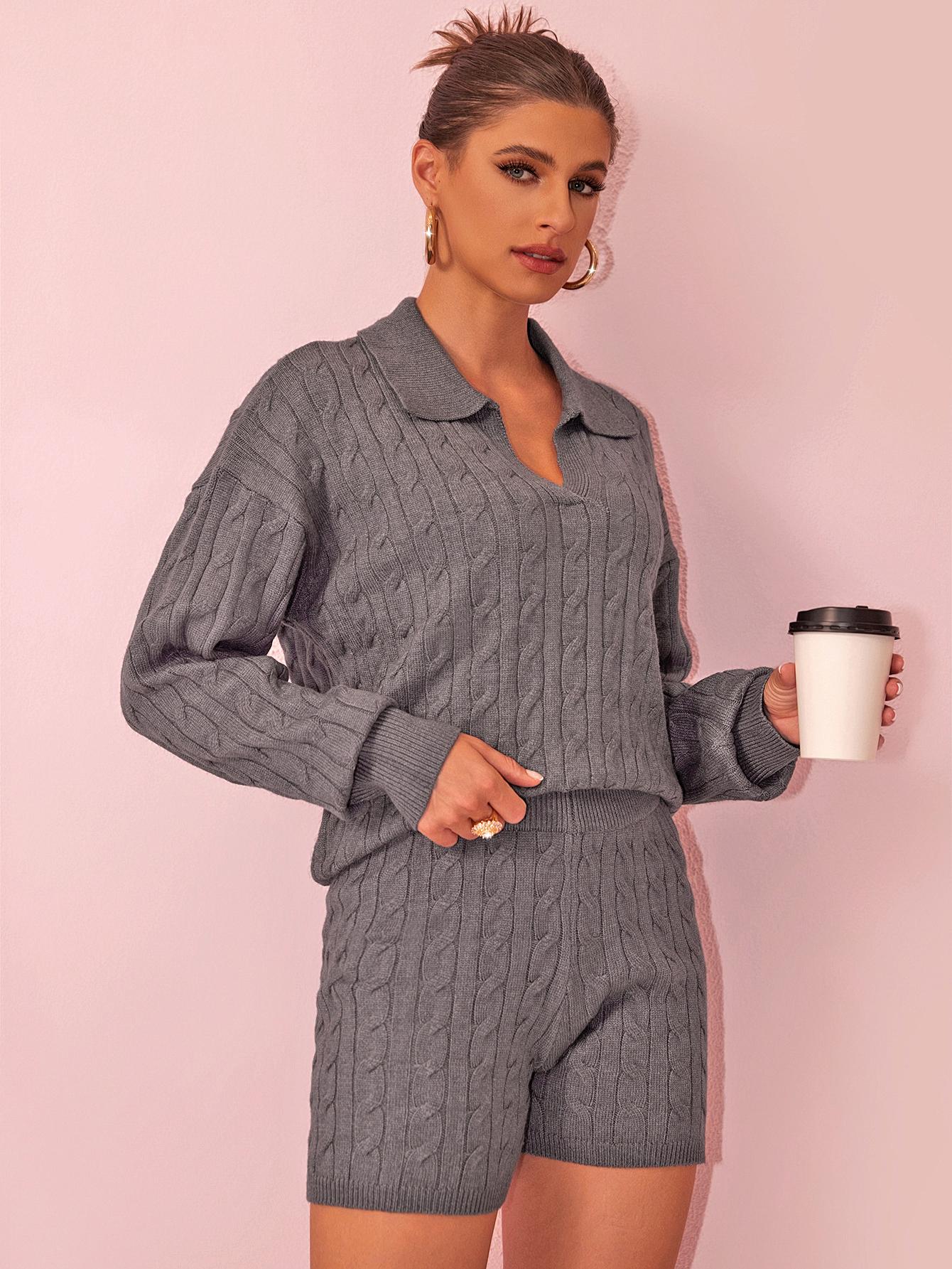 Joyfunear Women's Knitted Two Piece Set, Leading Sweater, High Waist Shorts