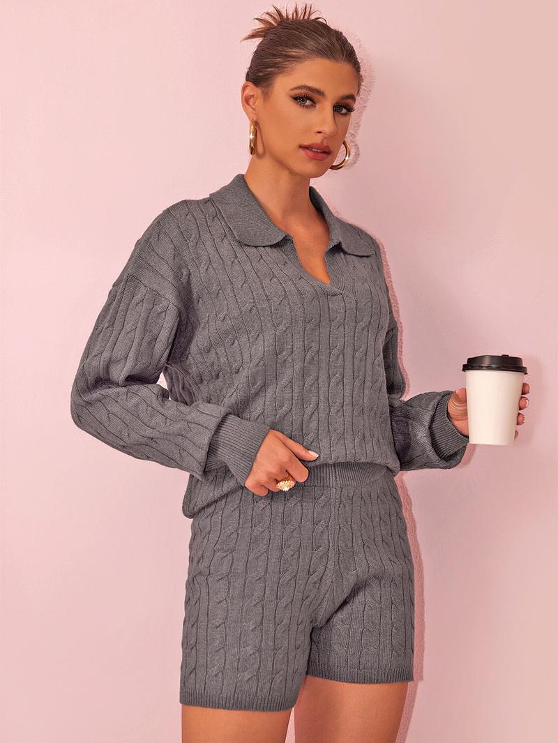 Joyfunear Women's Knitted Two Piece Set, Leading Sweater, High Waist Shorts