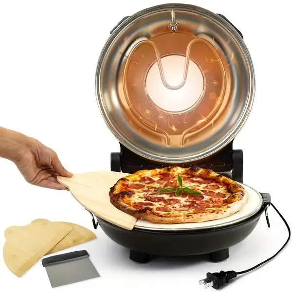 12-Inch Electric Pizza Oven With Ceramic Stone - 800F Fast-Heating Countertop Oven, Energy-Efficient For Parties & Gift-Giving. Compact Pizza Maker For Neapolitan/Deep-Dish Pizzas, Ideal For Home Kitchen & Cooking Enthusiasts.,home essentials