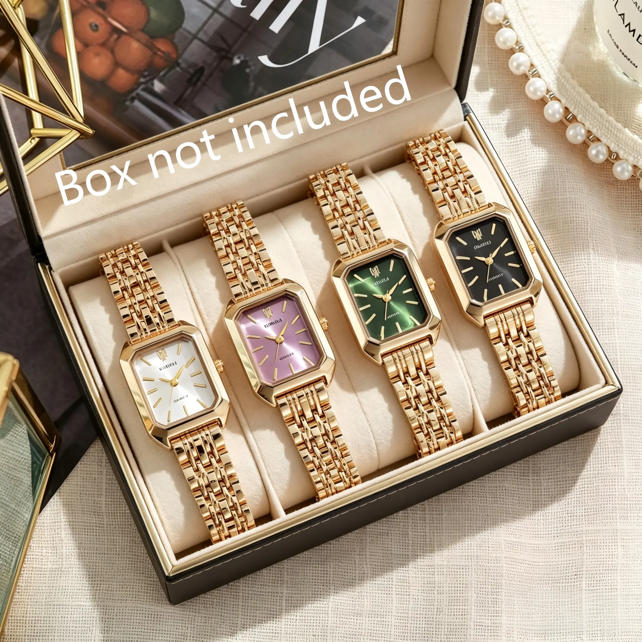 Unisex Gold Tone Quartz Wristwatch – Square Alloy Case, Multi-Color, Stylish Gift for Parents & Girlfriends