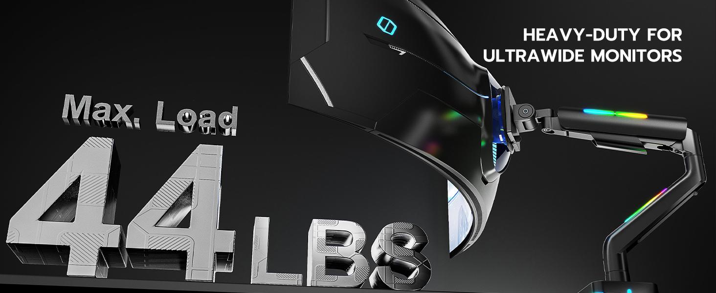 ARES WING Single/Dual Heavy Duty Monitor Arm for 49'' & 44 Lbs Ultrawide Screen, Compatible with Samsung Odyssey G9 and LG Monitor, RGB Desk Arm, 360 Rotation Adjustable Single Mount ARES WING Single/Dual Heavy Duty Monitor Arm for 49'' & 44 Lbs Ultrawide Screen, Compatible with Samsung Odyssey G9 and LG Monitor, RGB Desk Arm, 360 Rotation Adjustable Single Mount