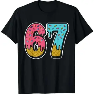 100% Cotton 67 Ice Cream Drip Meme Funny Six Seven Gen Alpha Slang T-Shirt