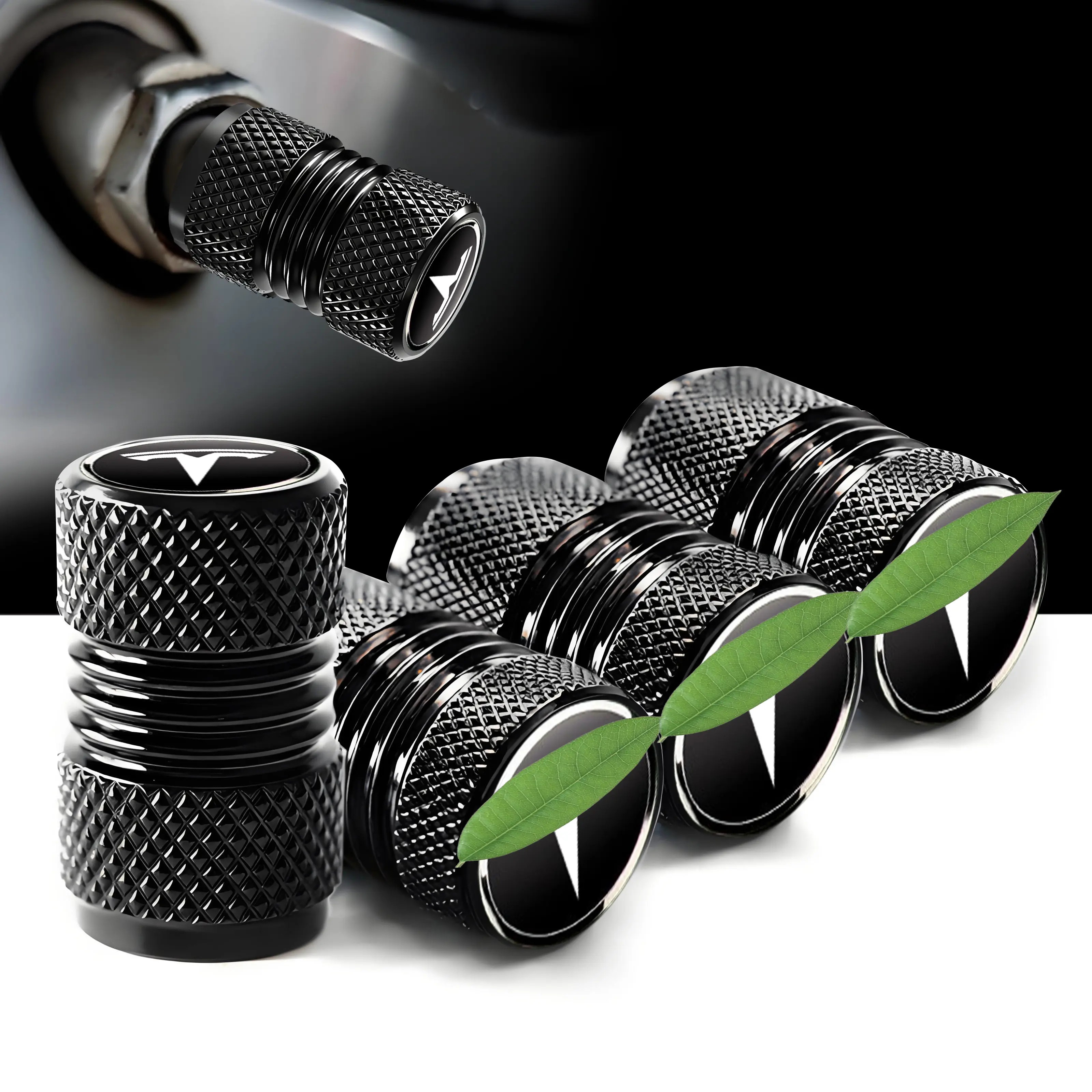 4-Piece Tesla Aluminium Alloy Rim Valve Caps - Universal Aftermarket Valve Caps, Dustproof, Waterproof, Corrosion-Resistant, Durable Car Accessories for Cars & Bikes