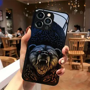 Roaring Bear and Celtic Pattern Design Phone Case for iPhone 17 16 15 14 13 12 11 PRO MAX PLUS, AIR - Anti-Scratches Stylish Trend Fashion Tempered Glass, Trendy Mobile Cover, Scratch-resistant Cover, High-quality Printing, UV Printed Finish, Perfect Gift