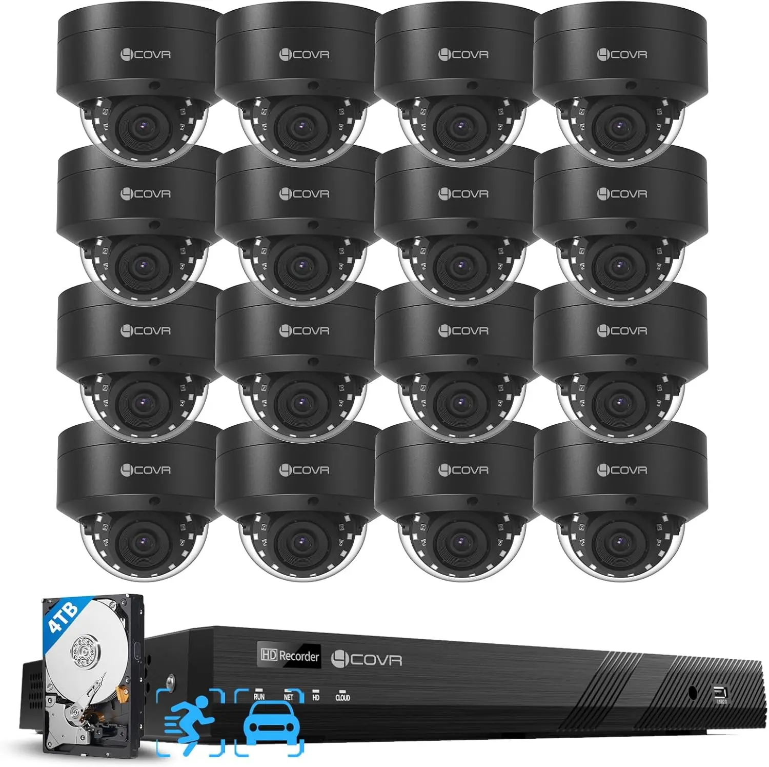 PoE 4K 16 Channel Security Camera System for Business, Human Vehicle Detection, 16x 8MP IK10 Vandal-Proof IP67 Dome Commercial IP Camera Night Vision, 16CH NVR 4TB, 24/7 Recording, LY54AB8M1616