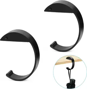 Yuntop 2PCS C Shape Purse Hooks for Table, Headphone Hanger, Aluminum Alloy Desk Heavy Duty Purse Handbag Hooks for Organize Desktop Storage Items (Black) yuntop