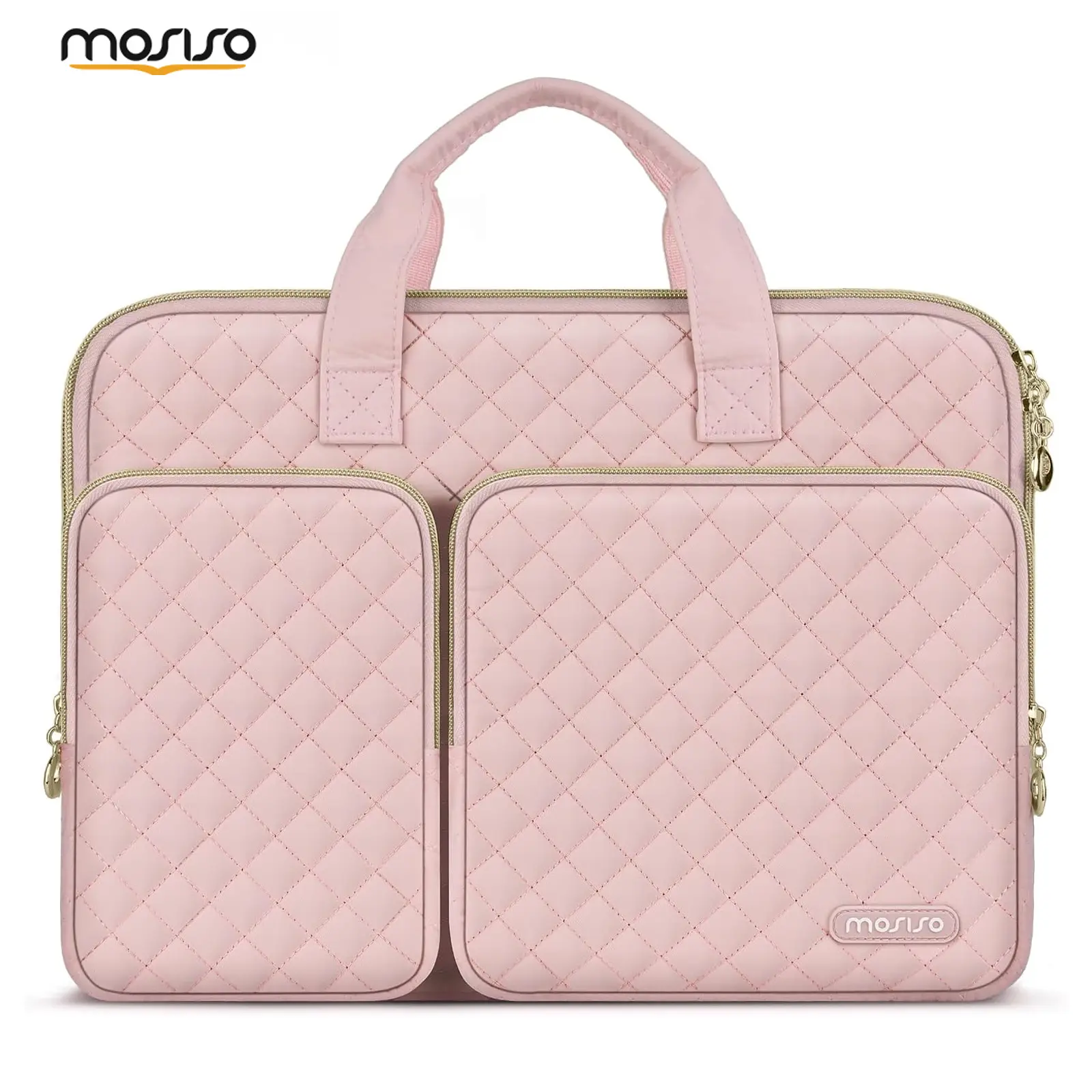 MOSISO Quilted Synthetic 13-14 Inch Laptop Bag with Sleeve, 360° Reinforced Interior Edges, 13.98x10.04x1.18in, Trolley Strap, Handle, Shoulder Strap, Pockets, Hand Wash Only Commuter Work Bag for Work/School Chromebooks (Ice Blue)