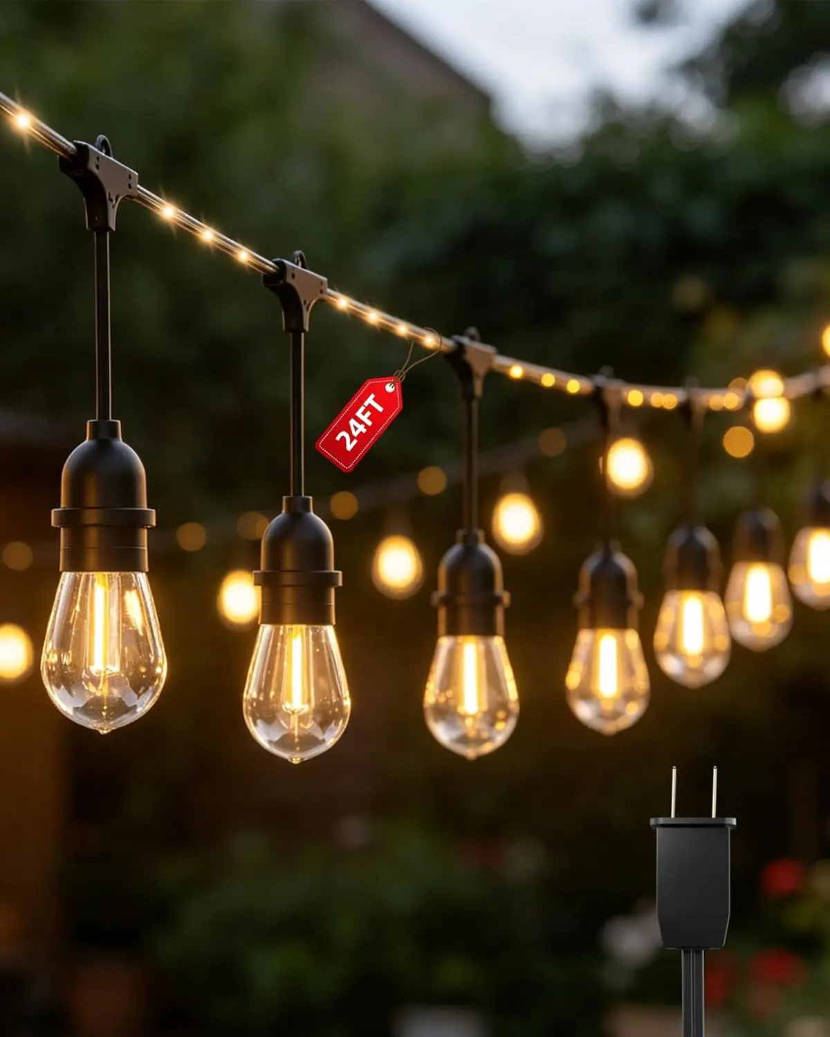 BEATINEON Outdoor String Lights With Lighted Tubing 24 ft, Commercial Grade String Lights with 13 (12+1spare) S14 Edison Bulbs & 72-LED Lighted Tubing, IP65 Waterproof Bistro Light for Patio, 2700K Warm White