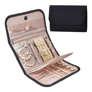 Faux Velvet Jewelry Storage Roll, Travel Foldable Portable Jewelry Bag, Ear Studs Earrings Organizer, Compact and Convenient