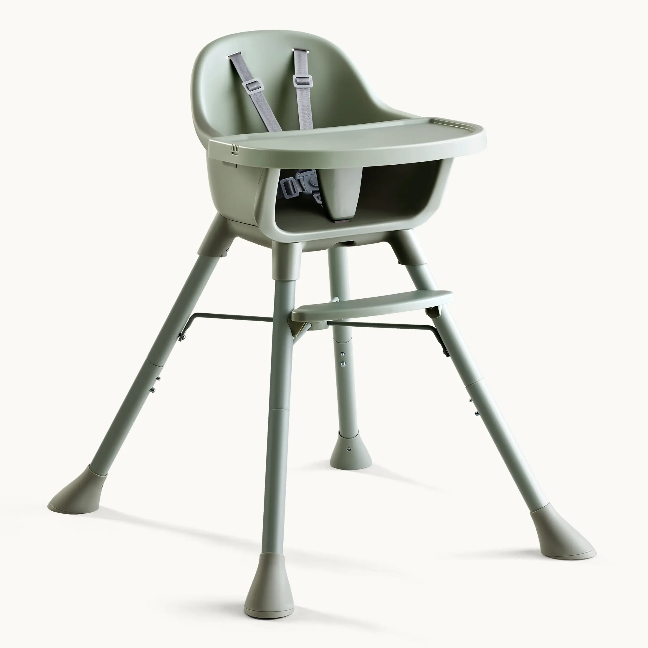 [ backtoschool ] HARPPA Modern 2-in-1 Convertible High Chair for Baby & Toddlers, Neutral Tone with Easy-Clean PU Cushion, Adjustable Tray, 5-Point Harness & Pyramid Base, 7.08"/7.87" Tray, Astm F404