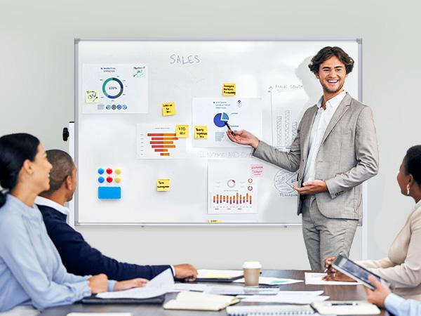 Double-Sided Magnetic Rolling Whiteboard with Silver Aluminium Frame, Wheels, Stand, Dry Erase Markers, Classroom Supplies for Office & Home Use