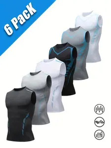 Set of 6 men's shaping and athletic outdoor vests, multiple , sleeveless design, American training style, features moisture-wicking and quick-drying properties, suitable for fitness, hiking, yoga, and more.