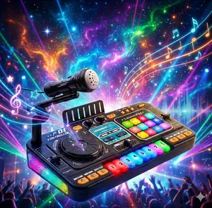 Kids DJ Mixer Controller Table Musical Toy Electronic Toy with LED Lights Sound Effect Microphone Piano DJ Board Key Musical Instruments Birthday Gift Toys for 3 4 5 6 7 Year Old Boy Girl