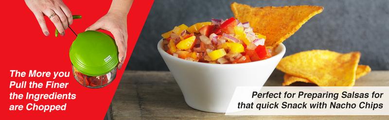 Kuhn Rikon Pull Chop Chopper Manual Food Processor with Cord for Chopping Fruits Vegetables Nuts & More | Sharp Blades Durable ABS Plastic Kitchen Utensil