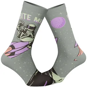 Men's Bite Me Socks Funny Astronaut Rocket Graphic Novelty Footwear Funny Graphic Socks Comfortable Fitted Spandex Cotton