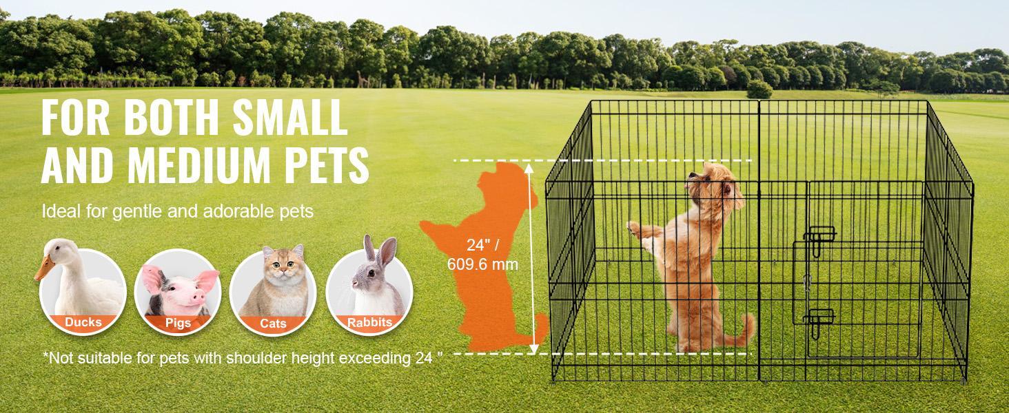 VEVOR Dog Playpen, 8 Panels Foldable Metal Dog Exercise Pen with Top Cover and Bottom Pad, 24" H Pet Fence Puppy Crate Kennel, Indoor Outdoor Dog Pen for Small Medium Pets, for Camping, Yard