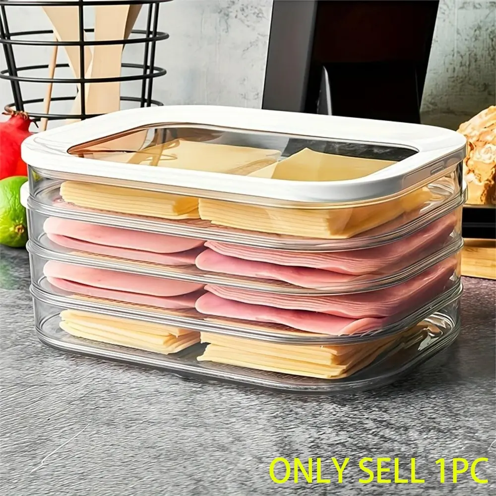 1pc Stackable Durable Plastic Food Storage Container, Clear Leakproof Meat Preservation Box, Refrigerator & Freezer Organizer, Space-Saving, Fits Bacon, Ham & Cheese