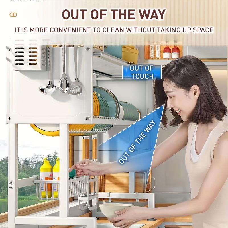 Multi-Functional Kitchen Storage Rack with Cabinet Door Access - Black Metal Countertop Organizer for Dishes, Utensils, and Cookware with Drain Tray, Towel Holder, and Spice Shelf, Sink Storage Solution Functional Kitchen Accessory