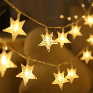 Ramadan Decorations Star String Lights, 20 FT 40 LED Battery Operated Twinkle Lights Warm White Cute Hanging Star Fairy Light for Bedroom Room Office Home Camper Indoor Outdoor Eid Xmas Tree Decor