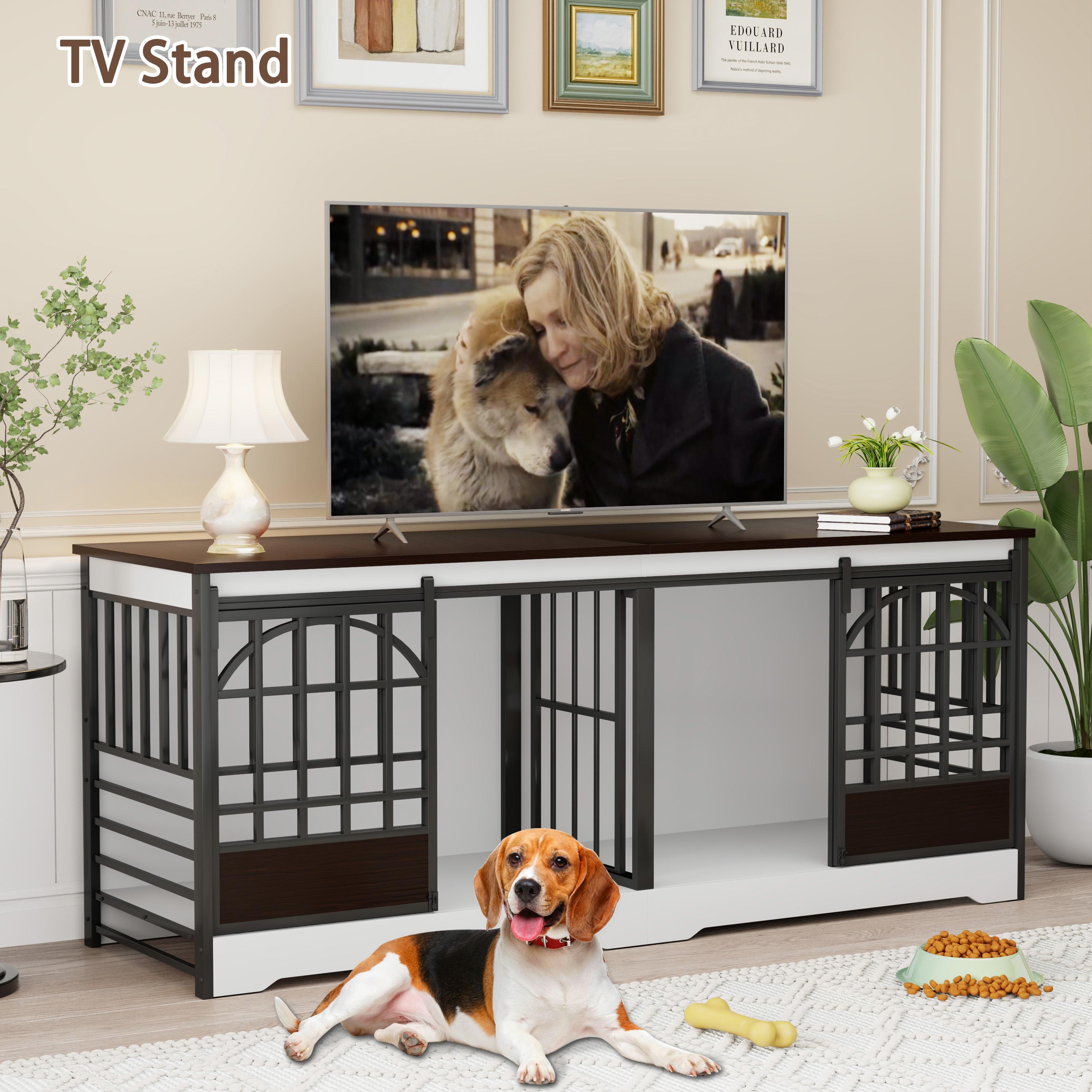 78 Inch Double Dog Crate Furniture, Heavy Duty Extra Large Cage Furniture with Divider for 2 Dogs, Decorative Wooden and Steel Kennel Furniture Indoor, Pet House for Medium,Large Dogs,White 78 Inch Double Dog Crate Furniture, Heavy Duty Extra Large Cage Furniture with Divider for 2 Dogs, Decorative Wooden and Steel Kennel Furniture Indoor, Pet House for Medium,Large Dogs,White