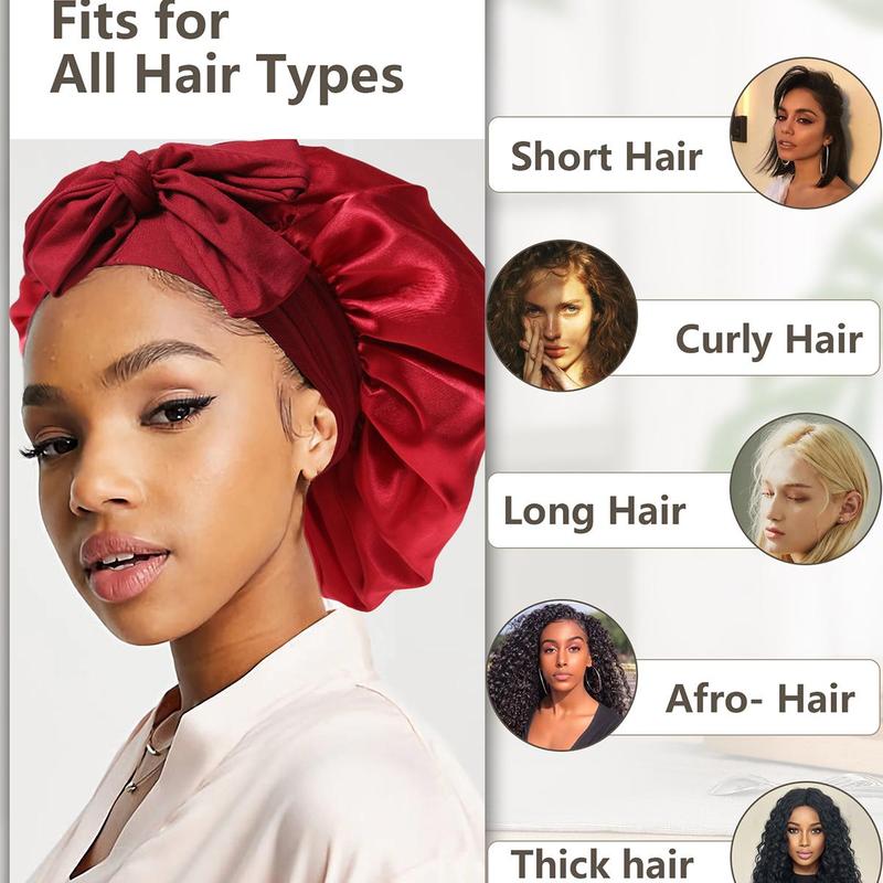AWAYTR Women's Satin Bonnet Hair Wrap for Sleeping With Elastic Tie Band Red Bonnets Hair Care Sleep Cap