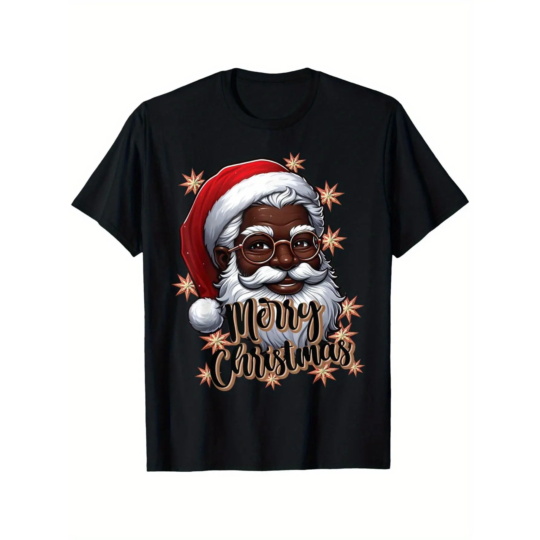 Unisex Black Santa T-shirt, 100% Cotton Festive Christmas Top with Humorous Graphic, Short Sleeve Streetwear for Holiday Parties