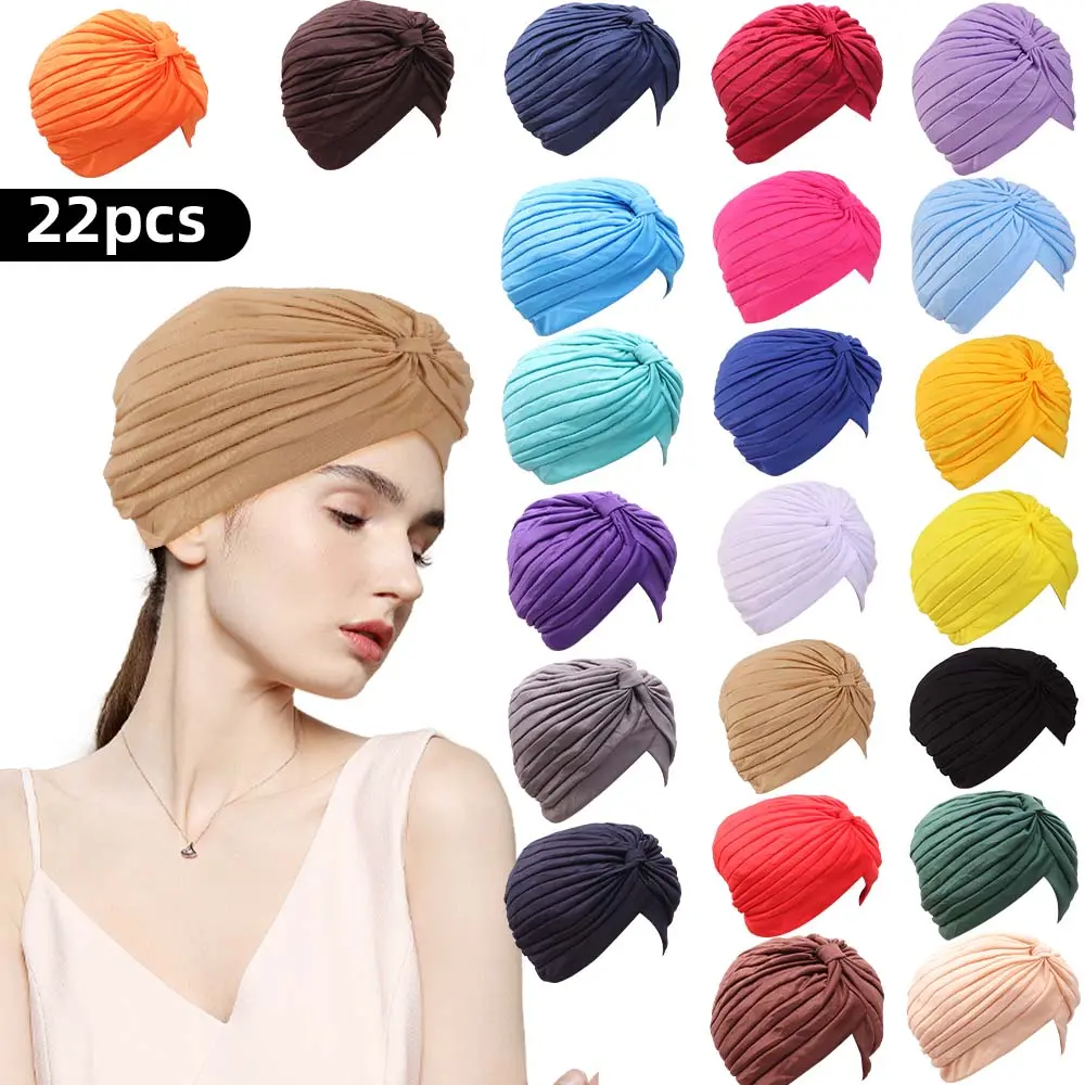 A Set of 22/10 Pcs Stretch Turbans,Chemo Head Wrap,Cancer Head Beanie,Adjustable Twisted Turban Cap Cover Hats for Women,Muslim Hat,Halloween Christmas Party Fathersdaygift