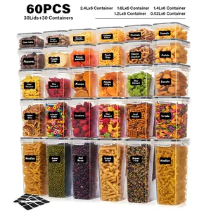 60 Pcs Airtight Food Storage Set With Lids, 30Lids + 30Jars BPA-Free, Microwave & Dishwasher Safe, For Kitchen, Pasta, Flour, Sugar，Labels & Marker