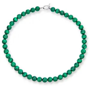 Semi-Precious Synthetic Malachite Natural Stone 10MM Bead Ball Strand Necklace 16-19 Inch