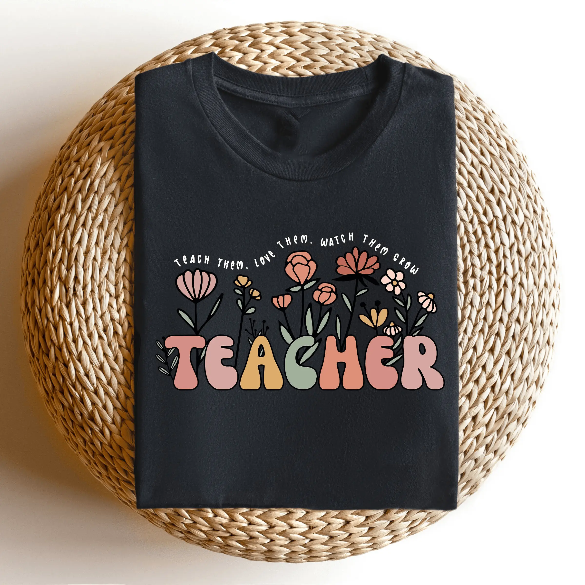 Flower Teacher Shirt, Teacher Life Shirt, Retro Teacher Shirt, Floral Teacher Shirt, Retro and Floral Shirt, Teacher Gift Cotton T-Shirt Shirts Women