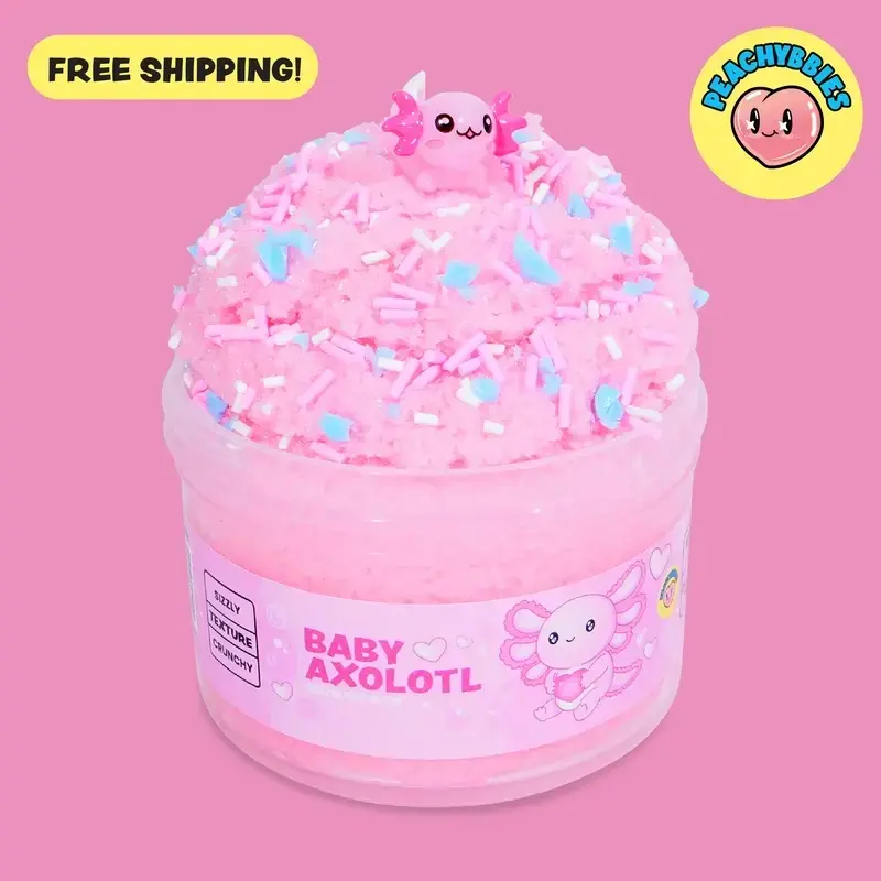 PEACHYBBIES Baby Axolotl Slime 4oz Premium Scented ASMR Stress Relief Fidget Toy Cucumber Melon Scent with Pink Axolotl Charm & Sprinkle Mix
