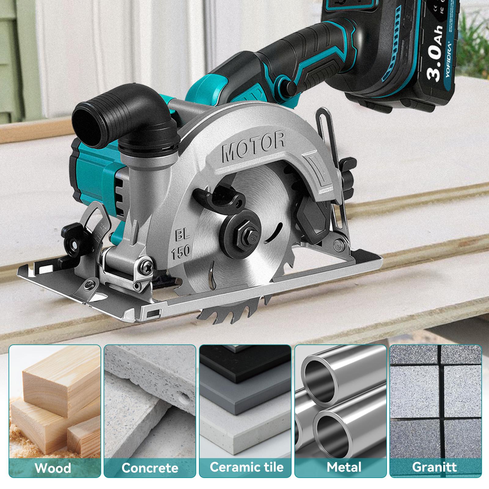 YOFIDRA Cordless Handheld Circular Saw | 48mm Depth/45° Misalignment | Comes with 3 Saw Blades and Dual Batteries | Brushless Motor | Suitable for Wood, Metal, and Stone DIY