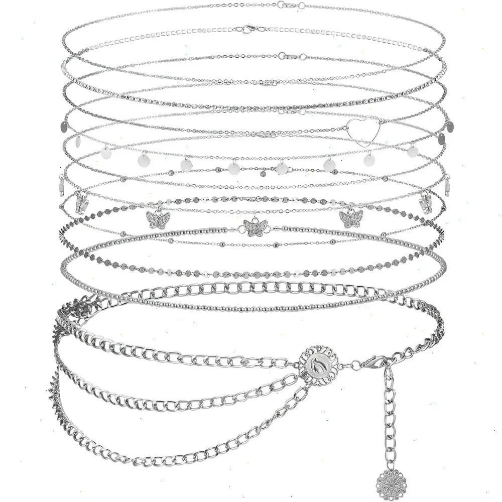 10 Pcs Belly Chain Adjustable Waist Chain Summer Beach Waist Jewelry for Women Multilayer Body Decorations for Body Girls
