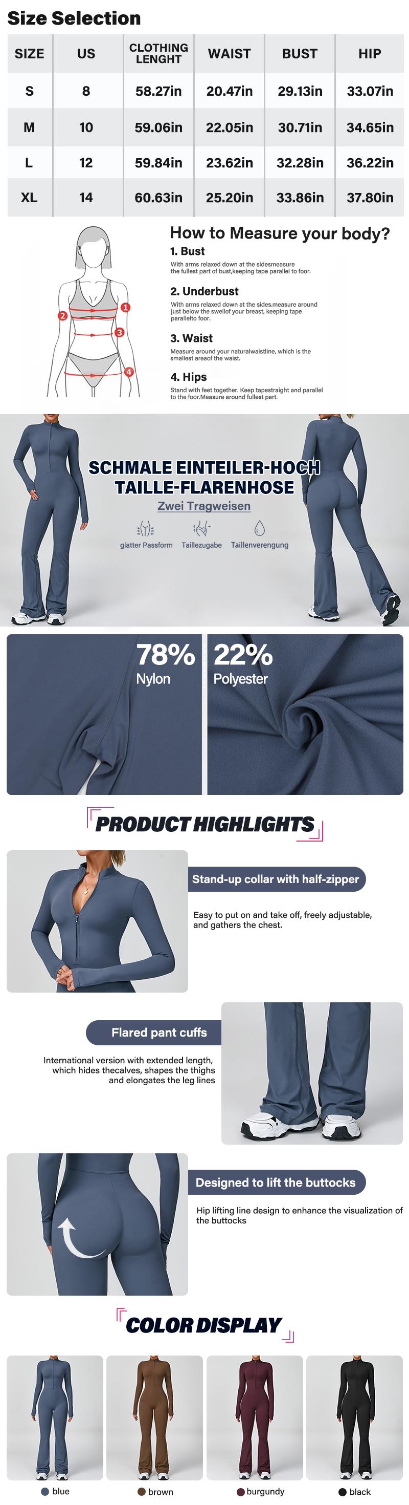 Long Sleeve Flare Jumpsuit for Women - Zipper One-Piece Suit, Full Body Jumpsuit, Yoga Bodysuit, Wide Leg Sexy Fitted Jumpsuit wide leg bodysuit