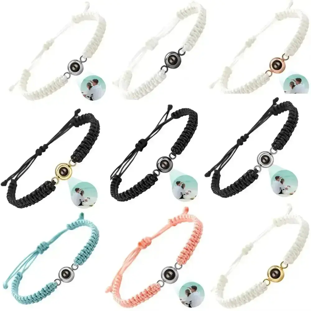 Photo Projection Bracelet – Personalized Heart Charm Woven Rope Chain