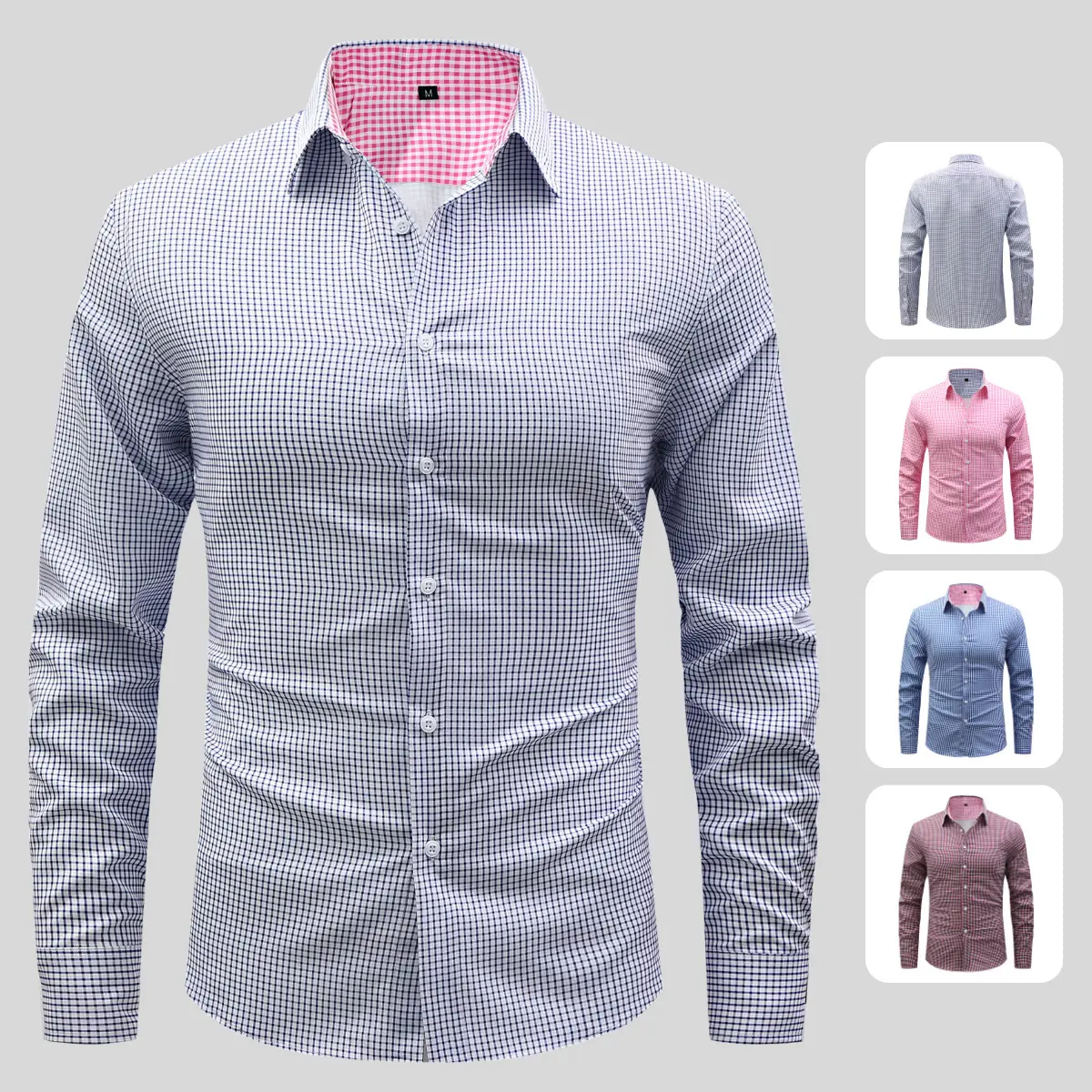 Patriotic Gingham Check Shirt with Button-Down Collar – Versatile Everyday Wear