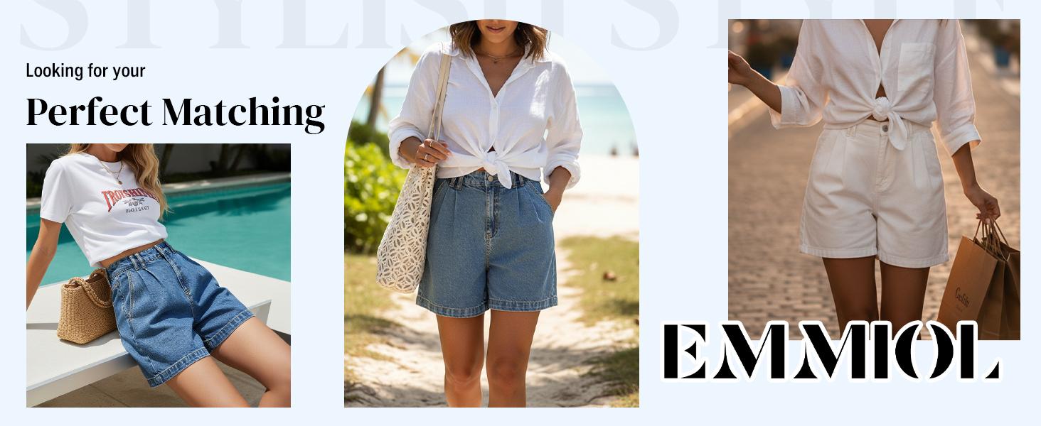 Emmiol Jean Shorts for Women High Waisted A Line Bermuda Denim Shorts Stretchy 2026 Summer Casual Bottoms Summer Vibes Emmiol Jean Shorts for Women High Waisted A Line Bermuda Denim Shorts Stretchy 2026 Summer Casual Bottoms Summer Vibes