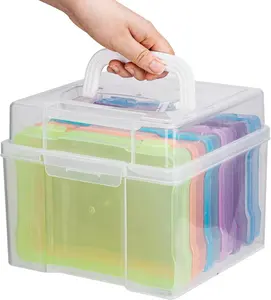 Photo Organizers and Storage 5x7 – Plastic Photo Storage Box with Handle, 6 Colorful Inner Cases, Photo Boxes Storage for Cards, Stickers, Crafts, Seeds, Office Supplies