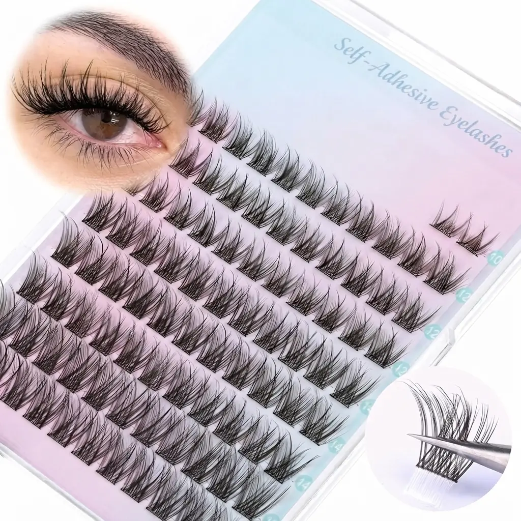 Self Adhesive Eyelashes Natural Self Adhesive Lash Clusters Pre glued Eyelash Clusters zanlufly No Glue Needed Lashes Wispy C-curly Cluster Eyelash extensions 10-16MM Individual Lashes