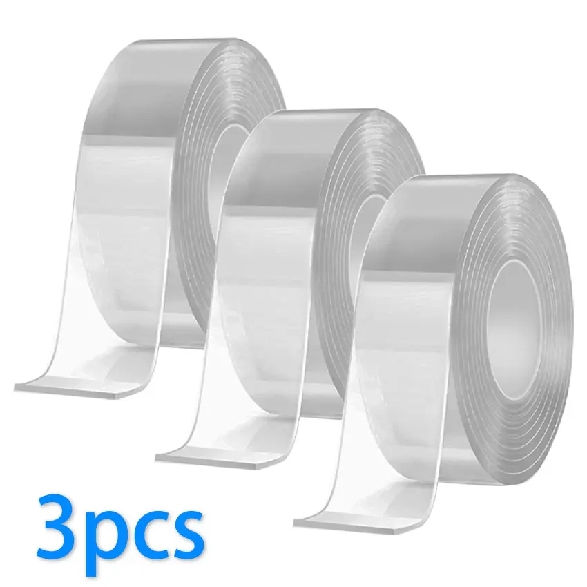 3pcs Transparent Nano Tape Set, Reusable Heavy-Duty Double-Sided Adhesive Gel Tapes for DIY Bubble Crafts, Multipurpose Removable Adhesive Home Hanging Kit