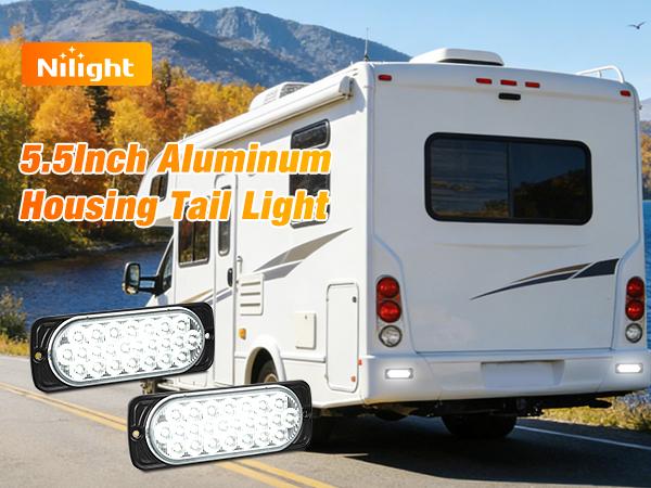 Nilight 5.5 Inch Aluminum Housing Tail Light 2 PCS 24 LED White Back Up Reverse Marker Light Surface Mount IP67 Waterproof for 10-30V RV Camper Trailer Truck Bus Boat
