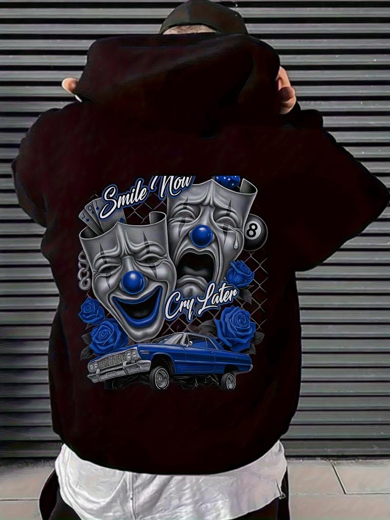 Men's Chicano Style Clown Mask Blue Lowrider Hoodie Smile Now Cry Later Graphic Print Oversized Hip Hop Streetwear Sweatshirt Clown Face Crying Clown Design Soft Comfortable Pullover Hooded with Pockets Men's Chicano Style Clown Mask Blue Lowrider Hoodie Smile Now Cry Later Graphic Print Oversized Hip Hop Streetwear Sweatshirt Clown Face Crying Clown Design Soft Comfortable Pullover Hooded with Pockets