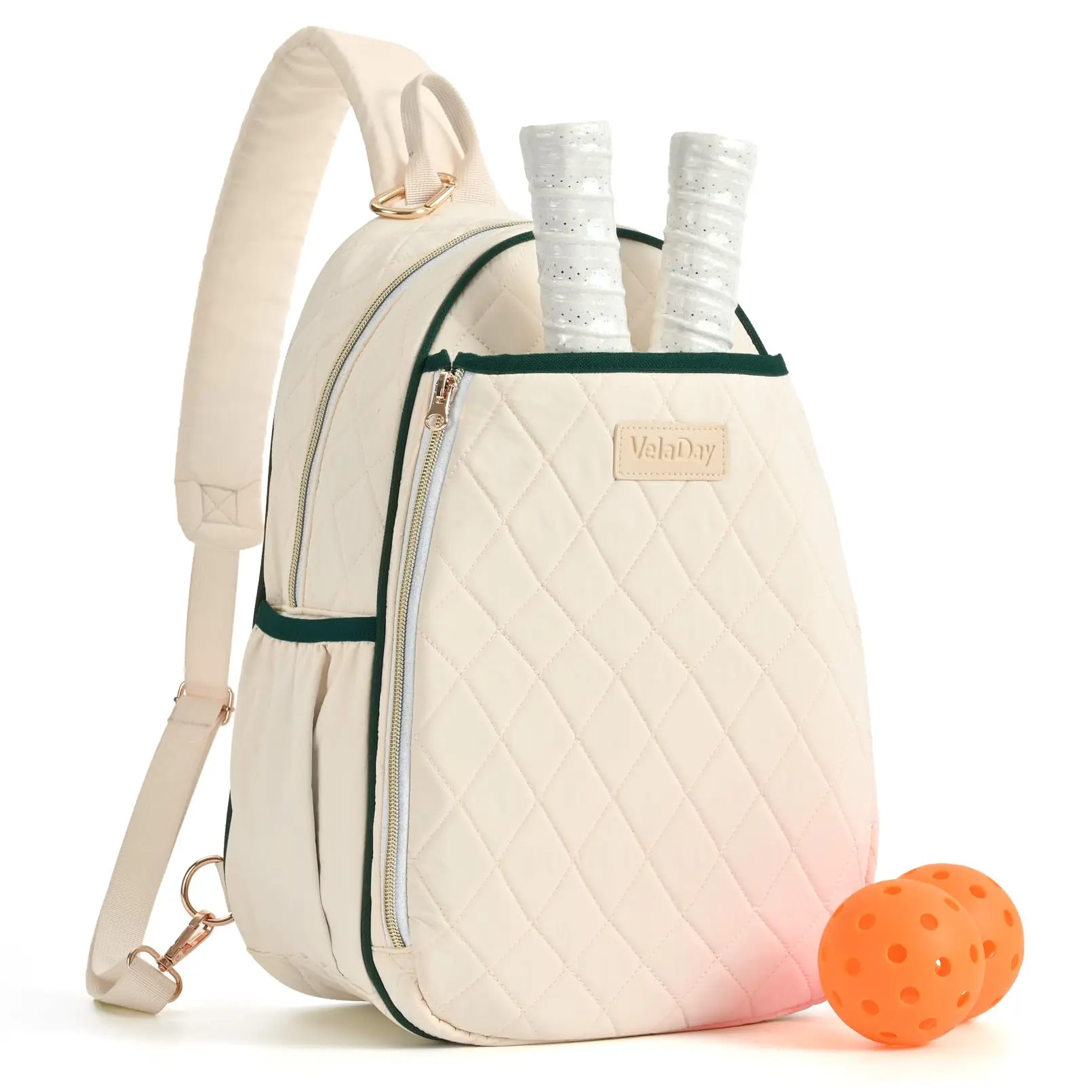 Female Nylon Pickleball Bag for Women, Quilted Stylish Sling Bag with Adjustable Shoulder Strap, 2 Storage Compartments-Pockets, Holds Paddles Balls Shoes, Made for Pickleball Gear, Strong Nylon for Daily Use