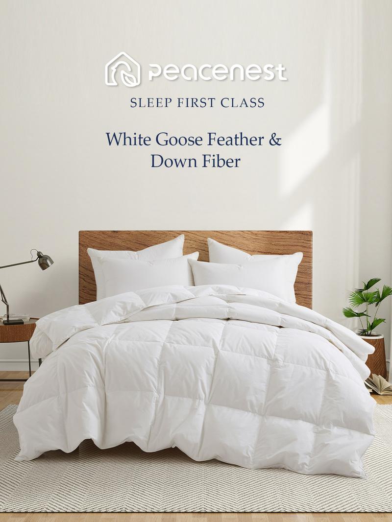 PEACE NEST Soft Fluffy Goose Down Comforter 100%  Cotton 450TC Cover All Season Mediumweight Year-round Cozy Bedding Twin Full Queen King Cal King Essential Hotel Style