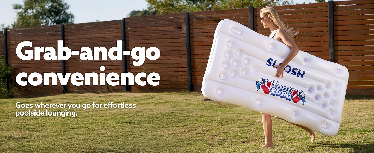 SLOOSH Pool Toys Games Set - Pong Toss Game Water Toys for Adults Kids Family Games, Inflatable Floats Lounge Raft Floating Swimming Pool Accessories 6x3 FT Table with 10 Pong Balls for Parties 4th of July