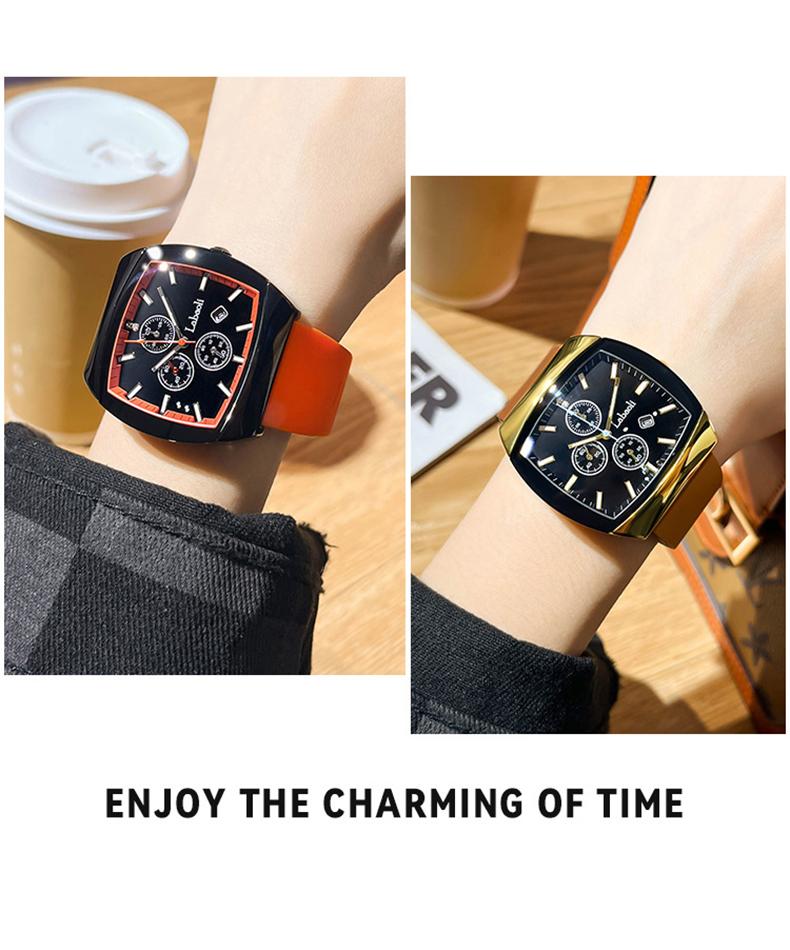 Fashionable watch unisex tonneau-shaped watch – a perfect combination of sport and style, featuring analog-digital dual display, multifunction design, waterproof and luminous features, and a date display.